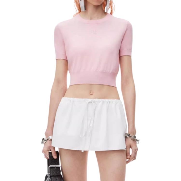 Lookbook (W) Alexander Wang FW24 Camiseta Rosa Encaje Logo en Relieve Manga Corta. 4KC3241037-Pink