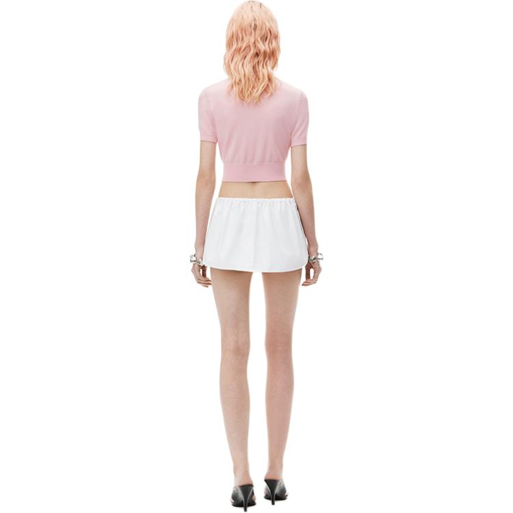 Shop (W) Alexander Wang FW24 Camiseta Rosa Encaje Logo en Relieve Manga Corta. 4KC3241037-Pink