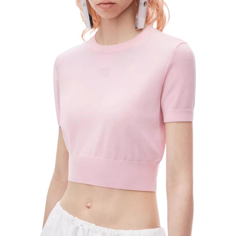 Purchase (W) Alexander Wang FW24 Camiseta Rosa Encaje Logo en Relieve Manga Corta. 4KC3241037-Pink