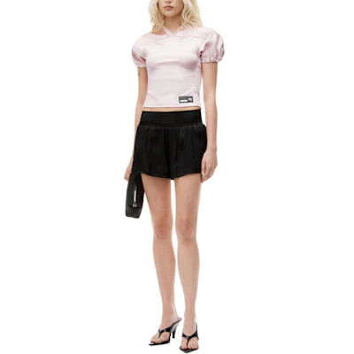 (W) Alexander Wang FW24 Satin Knit Celana Pendek Kasual Pinggang Elastis Hitam. 1WC3244744001 Lookbook (W) Alexander Wang FW24 Satin Knit Celana Pendek Kasual Pinggang Elastis Hitam. 1WC3244744001