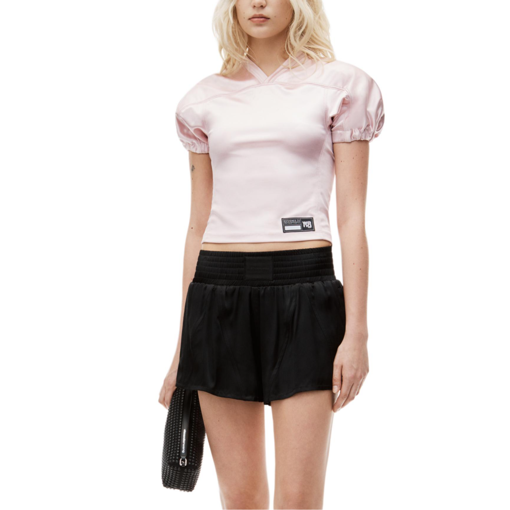 Purchase (W) Alexander Wang FW24 Satin Knit Celana Pendek Kasual Pinggang Elastis Hitam. 1WC3244744001