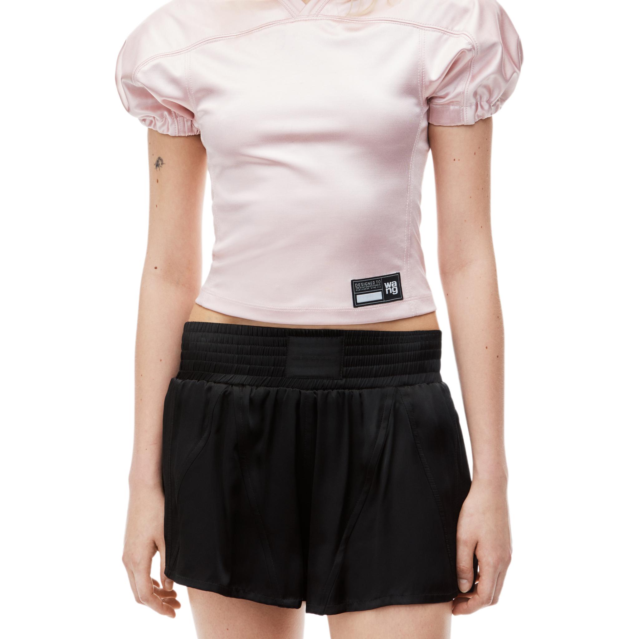 Sizing (W) Alexander Wang FW24 Satin Knit Celana Pendek Kasual Pinggang Elastis Hitam. 1WC3244744001