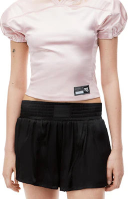 (W) Alexander Wang FW24 Satin Knit Celana Pendek Kasual Pinggang Elastis Hitam. 1WC3244744001 Sizing (W) Alexander Wang FW24 Satin Knit Celana Pendek Kasual Pinggang Elastis Hitam. 1WC3244744001