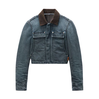(Women) Alexander Wang FW24 Shrunk Denim Utility Jacket Gray Blue 4DC3242371030A