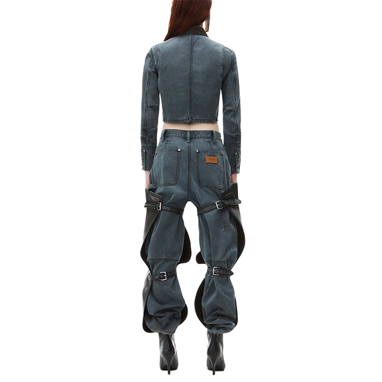 Shop (W) Alexander Wang FW24 Jaket Denim Utility Gray Blue Shrunk 4DC3242371030A