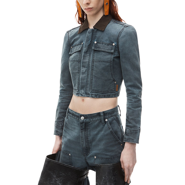 Purchase (W) Alexander Wang FW24 Jaket Denim Utility Gray Blue Shrunk 4DC3242371030A