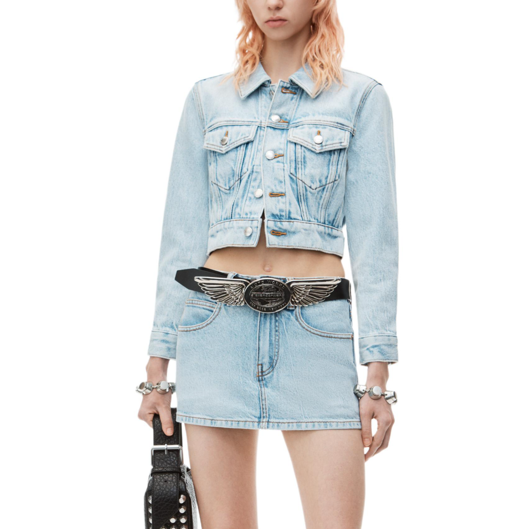 Purchase (W) アレクサンダー ワン FW24 スリムフィット ミッドライズ デニムミニスカート ブルー 4DC3245383453