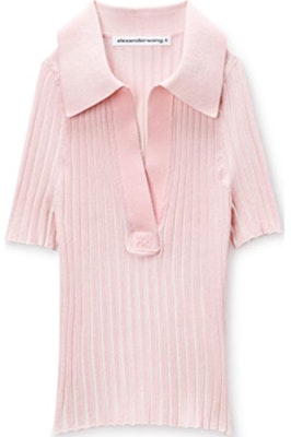 (Women) Alexander Wang FW24 Striped Slim Fit Short Polo Shirt Ballet Pink. 4KC3241022684A Buy (Women) Alexander Wang FW24 Striped Slim Fit Short Polo Shirt Ballet Pink. 4KC3241022684A