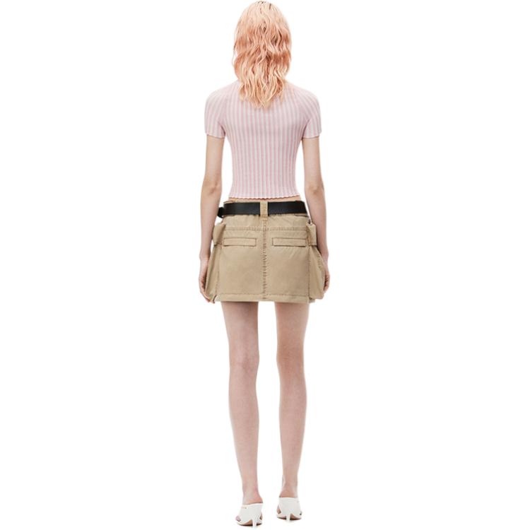 Shop (Women) Alexander Wang FW24  Striped Slim Fit Short Polo Shirt Ballet Pink. 4KC3241022684A