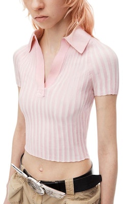 (Women) Alexander Wang FW24 Striped Slim Fit Short Polo Shirt Ballet Pink. 4KC3241022684A Purchase (Women) Alexander Wang FW24 Striped Slim Fit Short Polo Shirt Ballet Pink. 4KC3241022684A