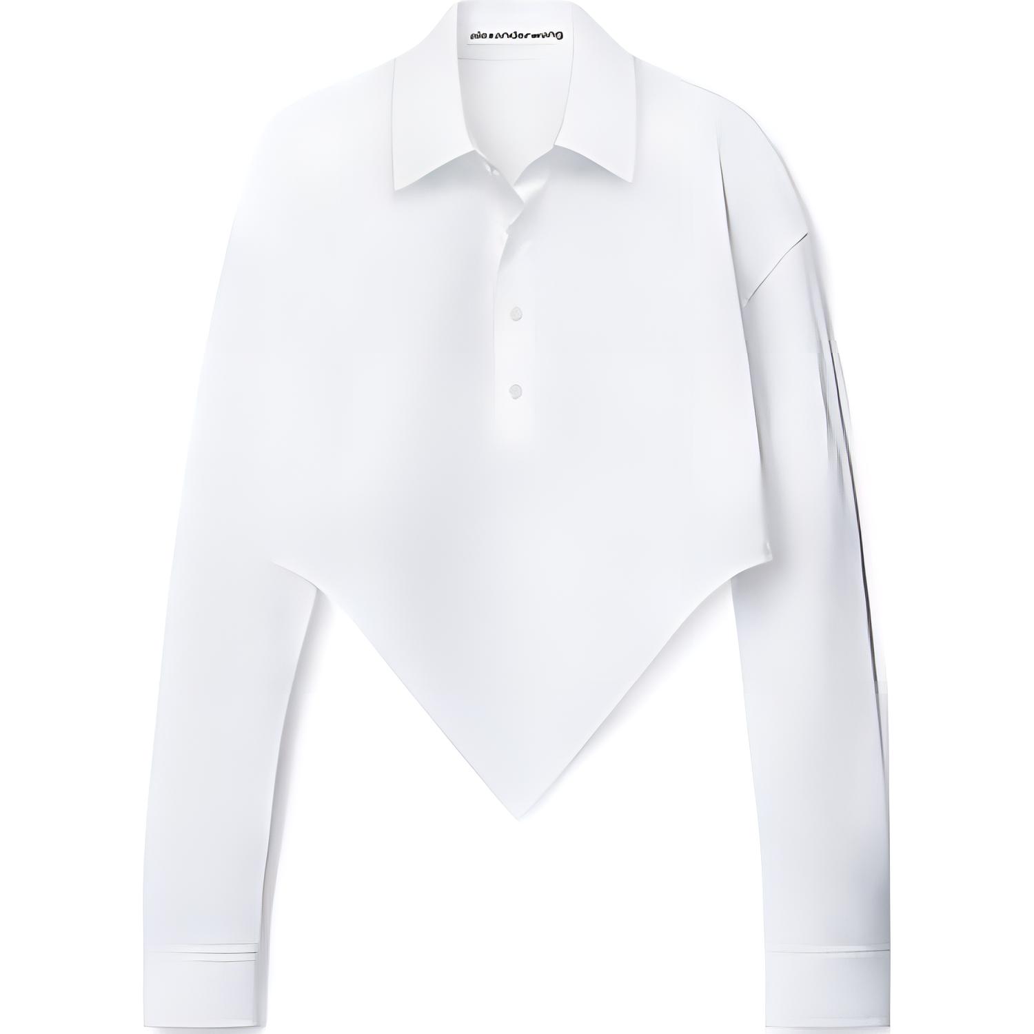 (Women) Alexander Wang FW24  White Cropped Pointed Hem Long Sleeve Shirt 1WC4241943100