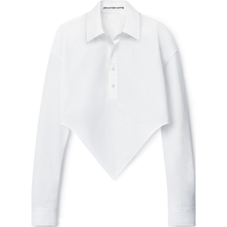 Order (Women) Alexander Wang FW24  White Cropped Pointed Hem Long Sleeve Shirt 1WC4241943100