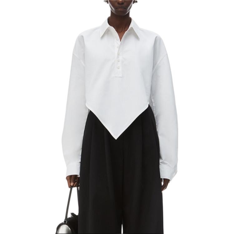 Lookbook (Women) Alexander Wang FW24  White Cropped Pointed Hem Long Sleeve Shirt 1WC4241943100