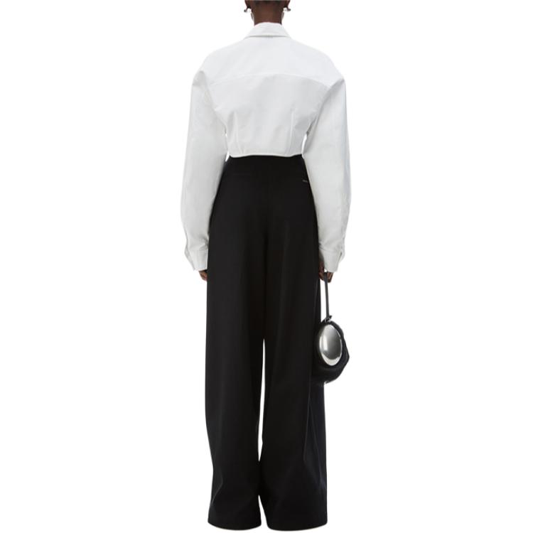 Shop (Women) Alexander Wang FW24  White Cropped Pointed Hem Long Sleeve Shirt 1WC4241943100