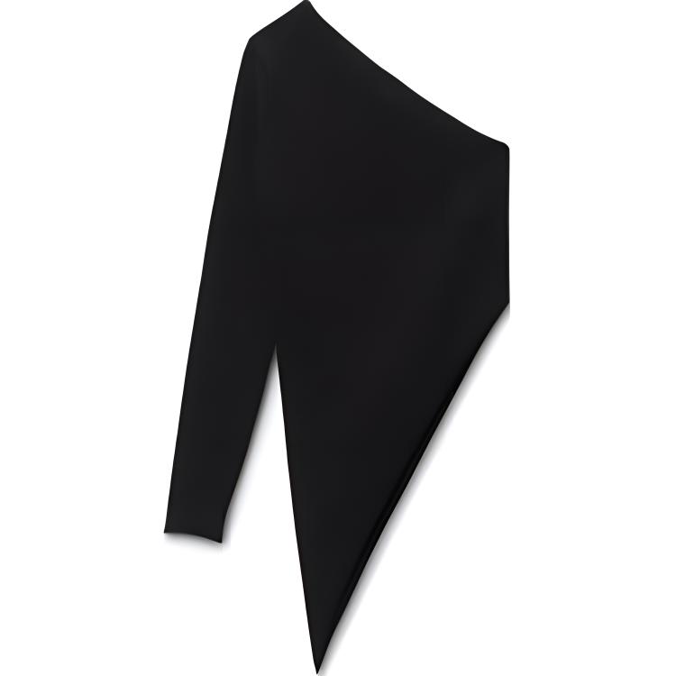 (Women) Alexander Wang FW24 Asymmetrical Long Sleeve Black Top for Women 1KC4241037001