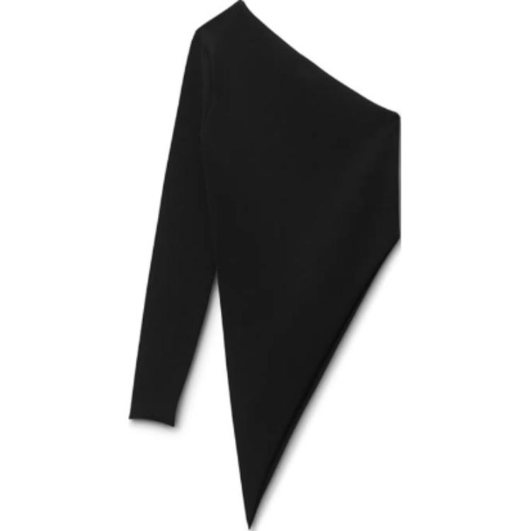 Order (W) Alexander Wang FW24 Baju Hitam Lengan Panjang Asimetris Wanita 1KC4241037001