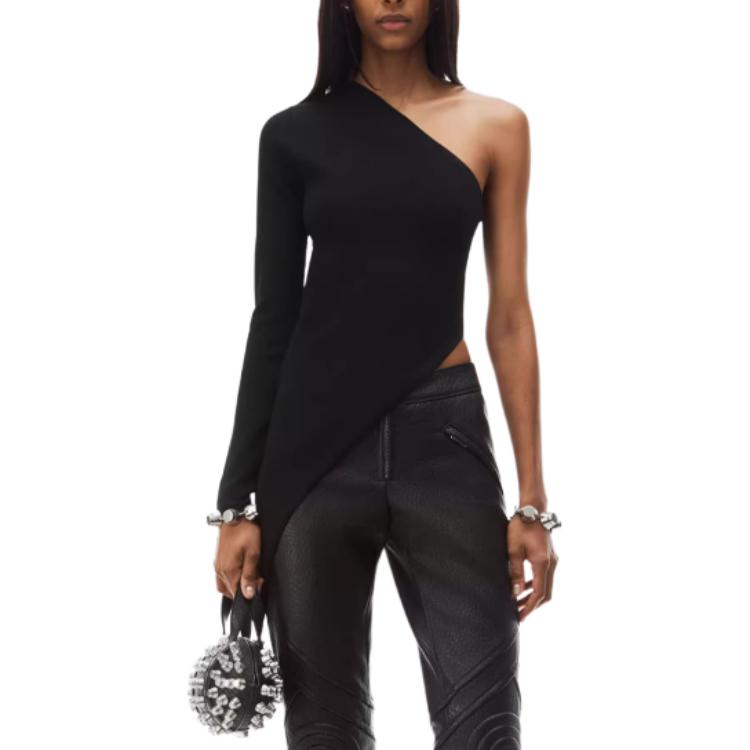 Shop (W) Alexander Wang FW24 Baju Hitam Lengan Panjang Asimetris Wanita 1KC4241037001