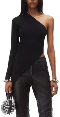 (W) Alexander Wang FW24 Baju Hitam Lengan Panjang Asimetris Wanita 1KC4241037001 Shop (W) Alexander Wang FW24 Baju Hitam Lengan Panjang Asimetris Wanita 1KC4241037001