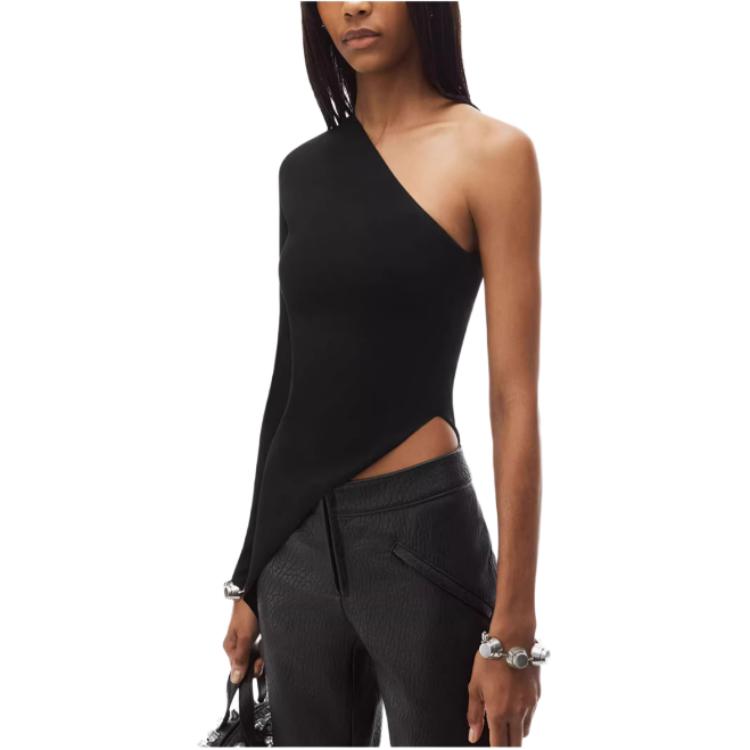 Details for (W) Alexander Wang FW24 Baju Hitam Lengan Panjang Asimetris Wanita 1KC4241037001