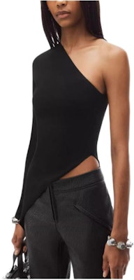 (W) Alexander Wang FW24 Baju Hitam Lengan Panjang Asimetris Wanita 1KC4241037001 Details for (W) Alexander Wang FW24 Baju Hitam Lengan Panjang Asimetris Wanita 1KC4241037001