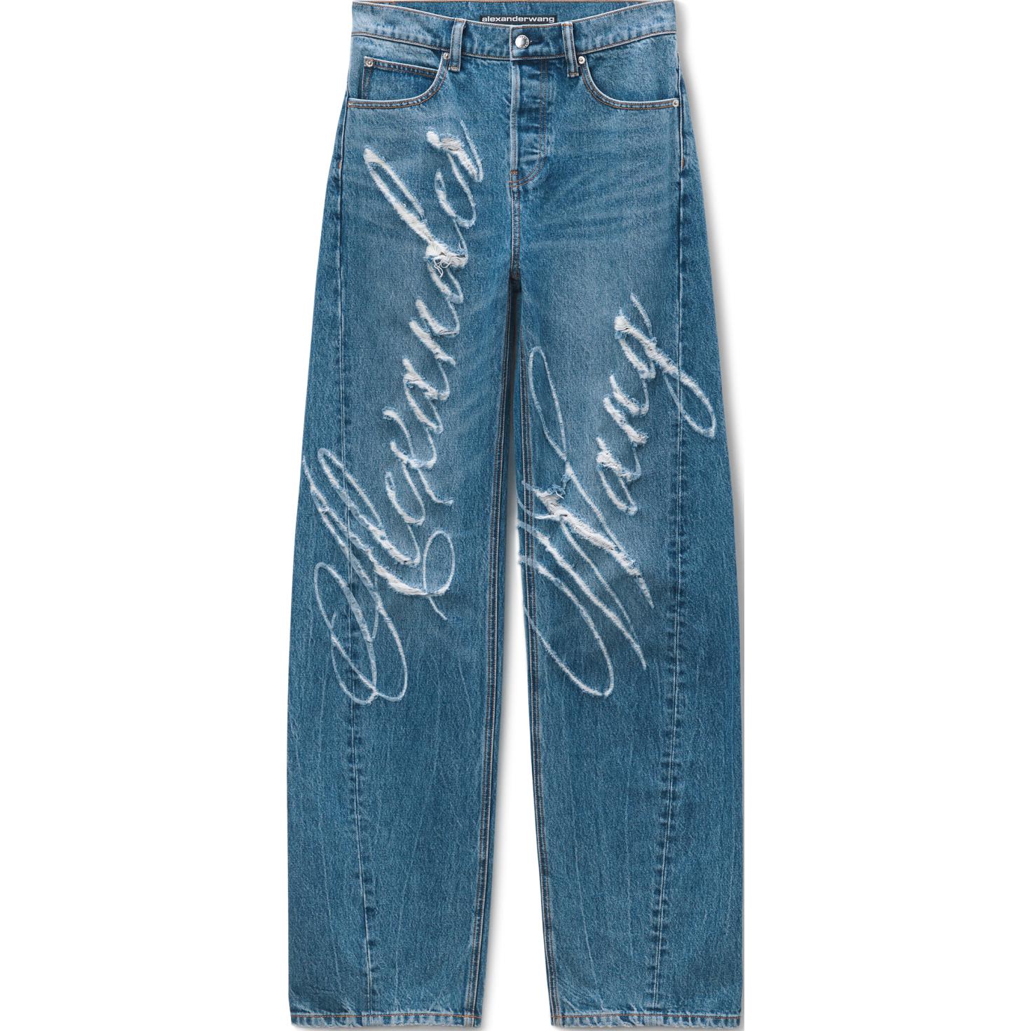 Order (W) Alexander Wang FW24 Blue Laser Logo Denim Jeans Wanita 4DC3244412473