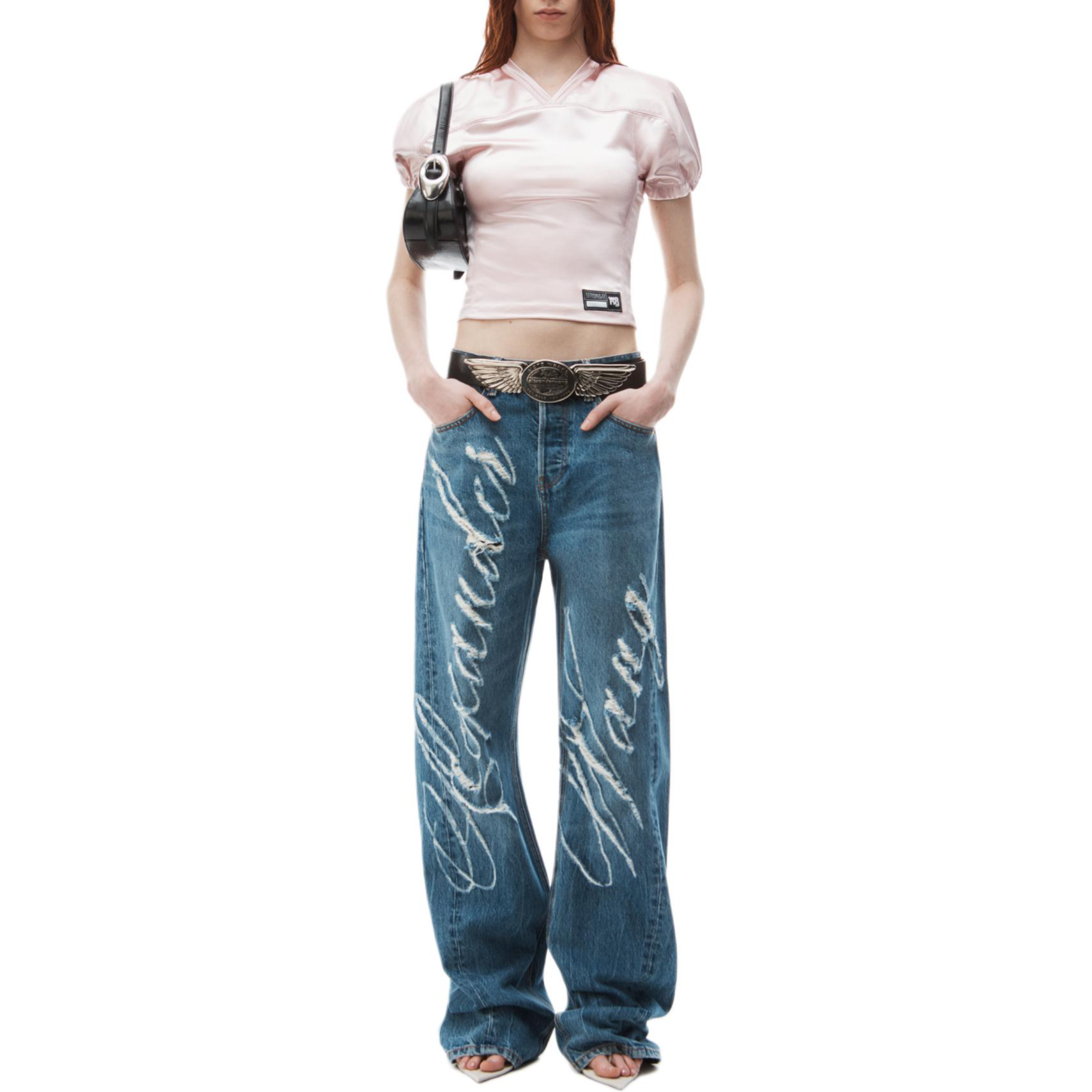 Lookbook (W) Alexander Wang FW24 Blue Laser Logo Denim Jeans Wanita 4DC3244412473