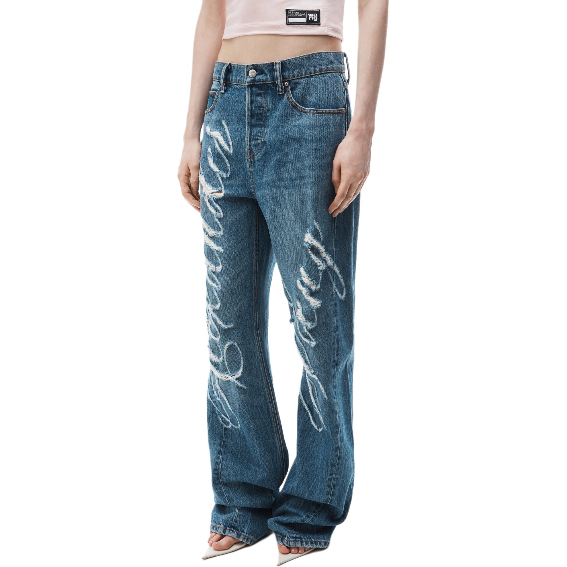Purchase (W) Alexander Wang FW24 Blue Laser Logo Denim Jeans Wanita 4DC3244412473