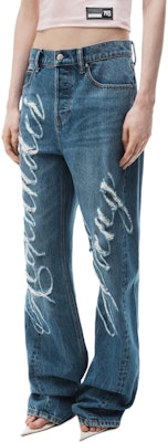 (W) Alexander Wang FW24 Blue Laser Logo Denim Jeans Wanita 4DC3244412473 Purchase (W) Alexander Wang FW24 Blue Laser Logo Denim Jeans Wanita 4DC3244412473