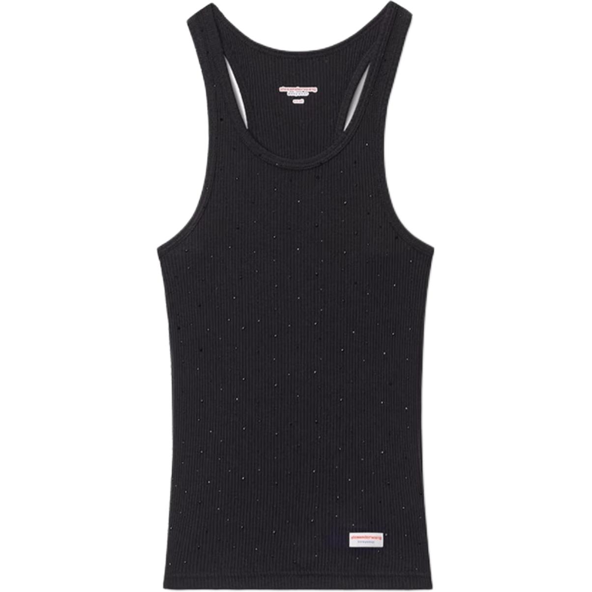 (Women) Alexander Wang FW24 Bodywear Rhinestone Logo Tank Top Women’s Black WL001T001