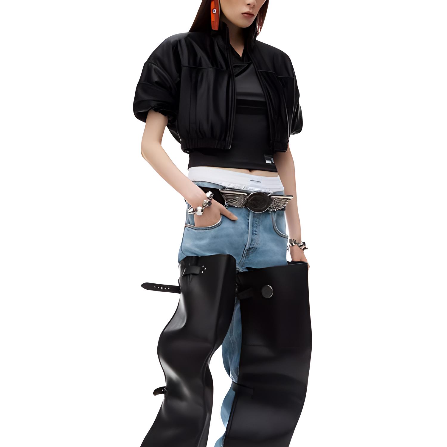 (Women) Alexander Wang FW24 Cropped Piped Short-Sleeve Jacket  Black 4CC3242090-Black