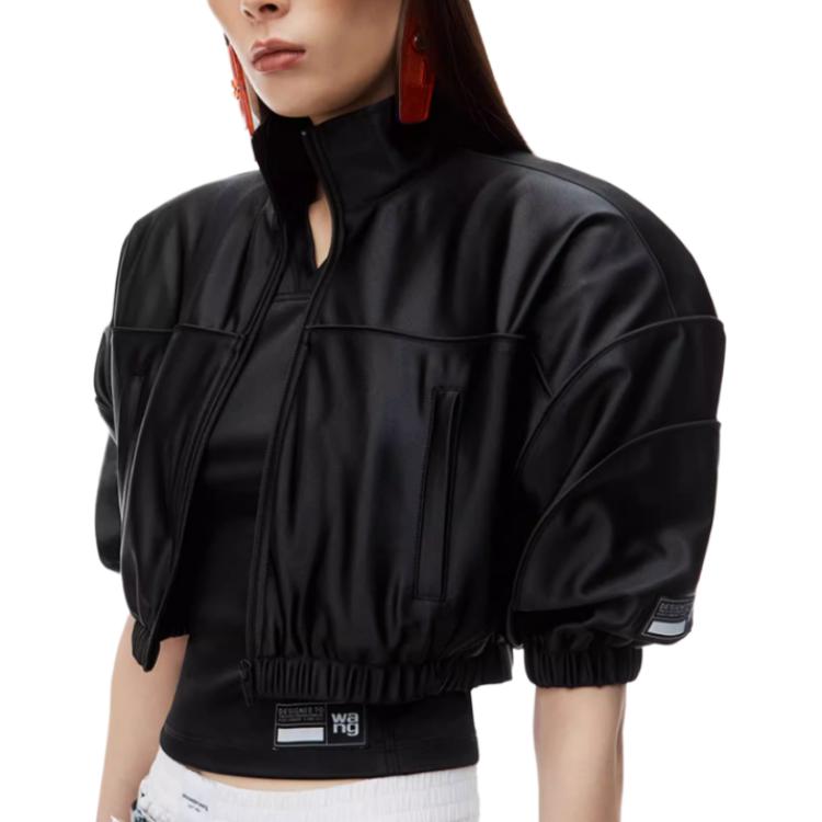Lookbook (Women) Alexander Wang FW24 Cropped Piped Short-Sleeve Jacket  Black 4CC3242090-Black