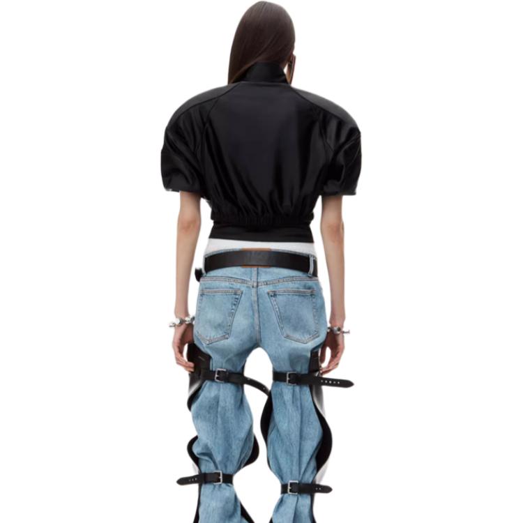 Shop (Women) Alexander Wang FW24 Cropped Piped Short-Sleeve Jacket  Black 4CC3242090-Black