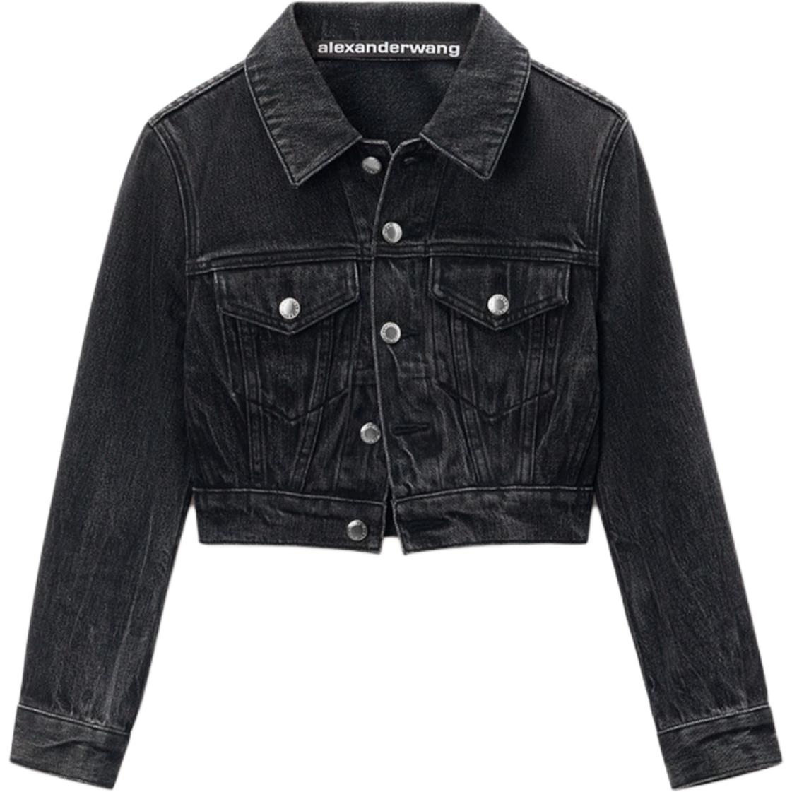 (Women) Alexander Wang FW24 Cropped Washed Denim Jacket Women - Distressed Gray 4DC3242450015