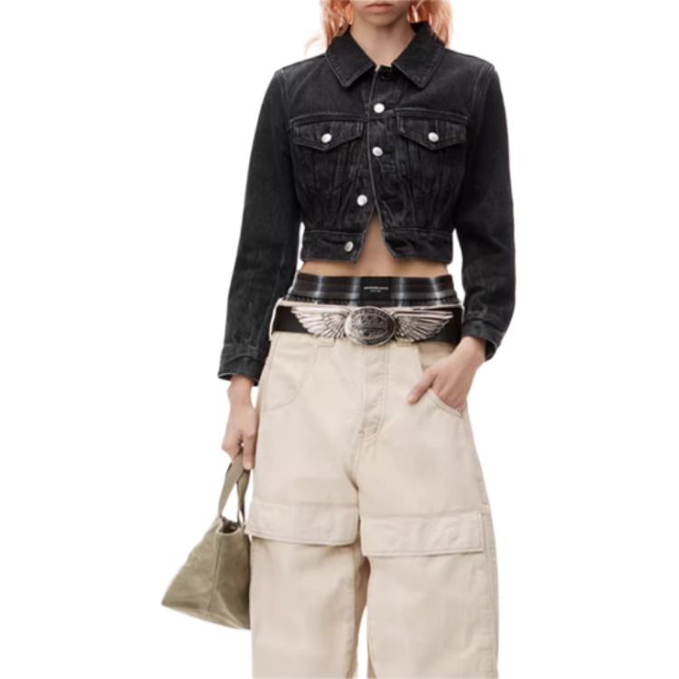 Lookbook (Women) Alexander Wang FW24 Cropped Washed Denim Jacket Women - Distressed Gray 4DC3242450015