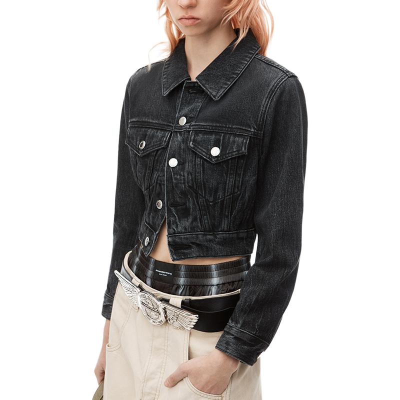 Purchase (Women) Alexander Wang FW24 Cropped Washed Denim Jacket Women - Distressed Gray 4DC3242450015