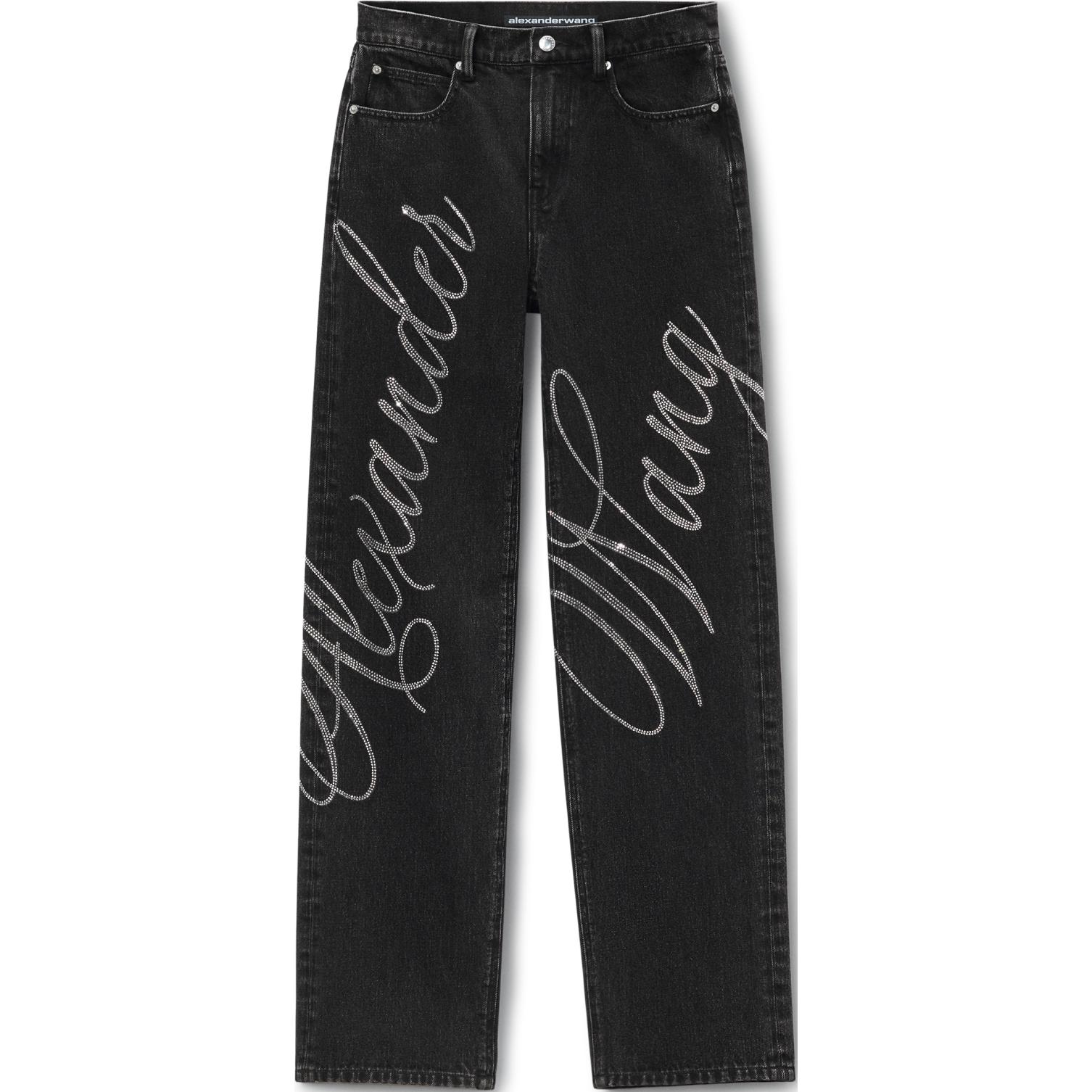 Order (Women) Alexander Wang FW24 Crystal Logo Mid-Rise Jeans Women’s Grey. 4DC3244455015