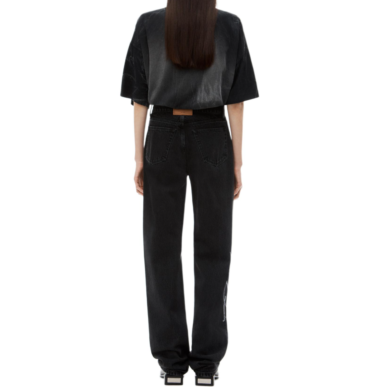 Shop (Women) Alexander Wang FW24 Crystal Logo Mid-Rise Jeans Women’s Grey. 4DC3244455015