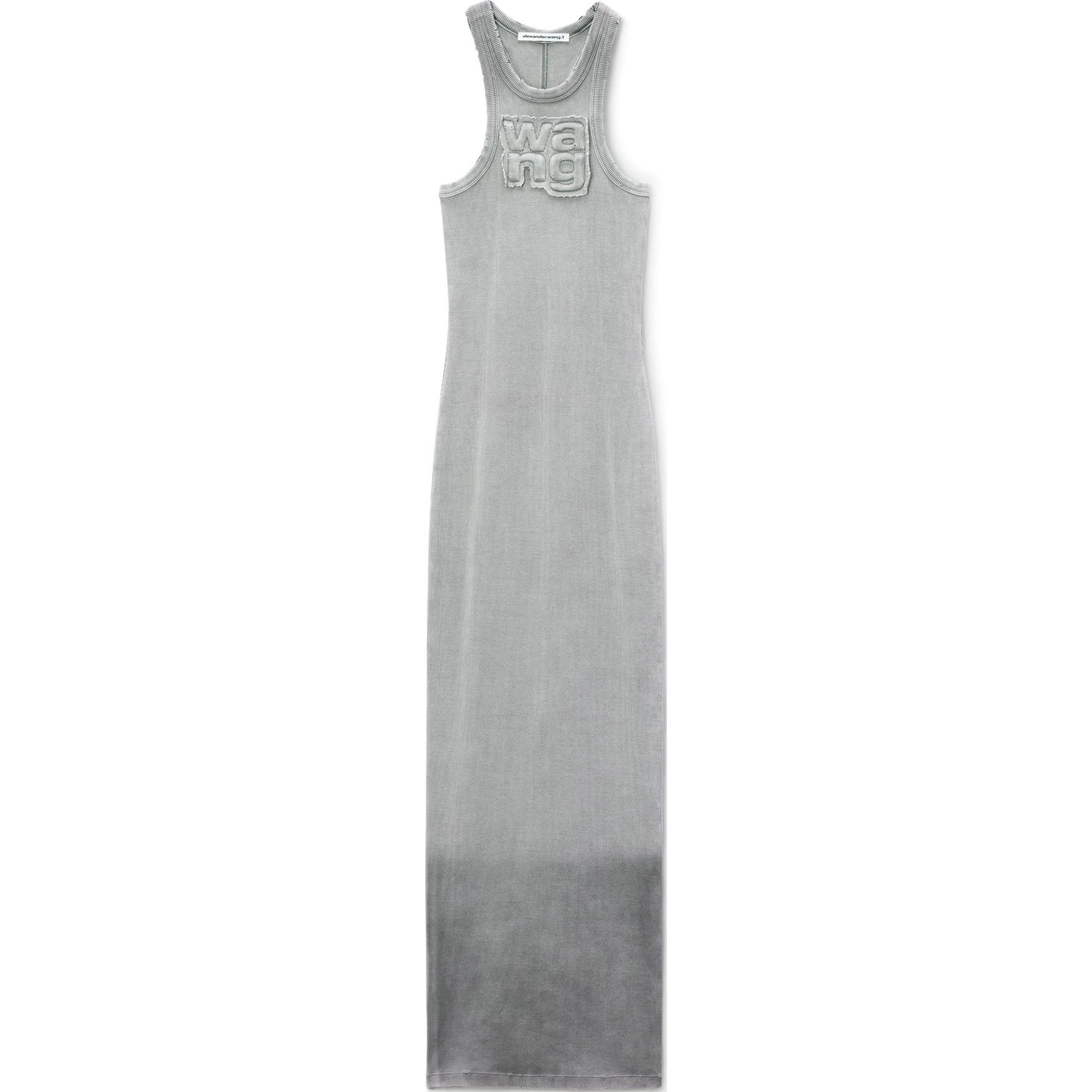 (Women) Alexander Wang FW24 Distressed Edge Logo Sleeveless Loose Dress Women Light Gray 4CC3246257034A