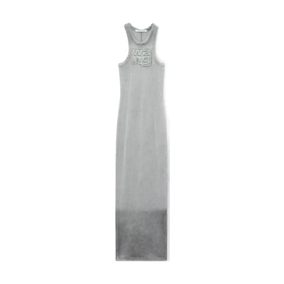 (Women) Alexander Wang FW24 Distressed Edge Logo Sleeveless Loose Dress Women Light Gray 4CC3246257034A
