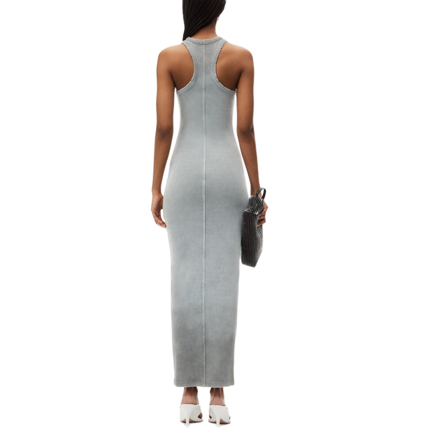 Shop (W) Alexander Wang FW24 Gaun Tanpa Lengan Logo Distressed Wanita Abu-Abu Muda 4CC3246257034A