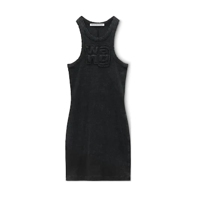 (Women) Alexander Wang FW24 Distressed Logo Sleeveless Loose Dress Women - Black 4CC3246258027A