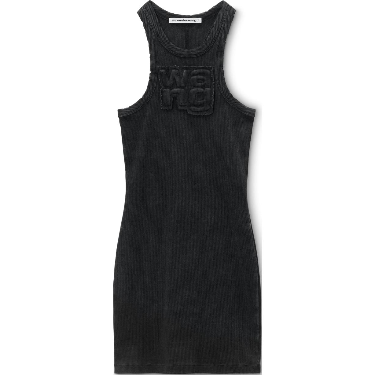 Order (W) 알렉산더 왕 FW24 디스트레스트 로고 슬리브리스 루즈 드레스 여성 - 블랙 4CC3246258027A