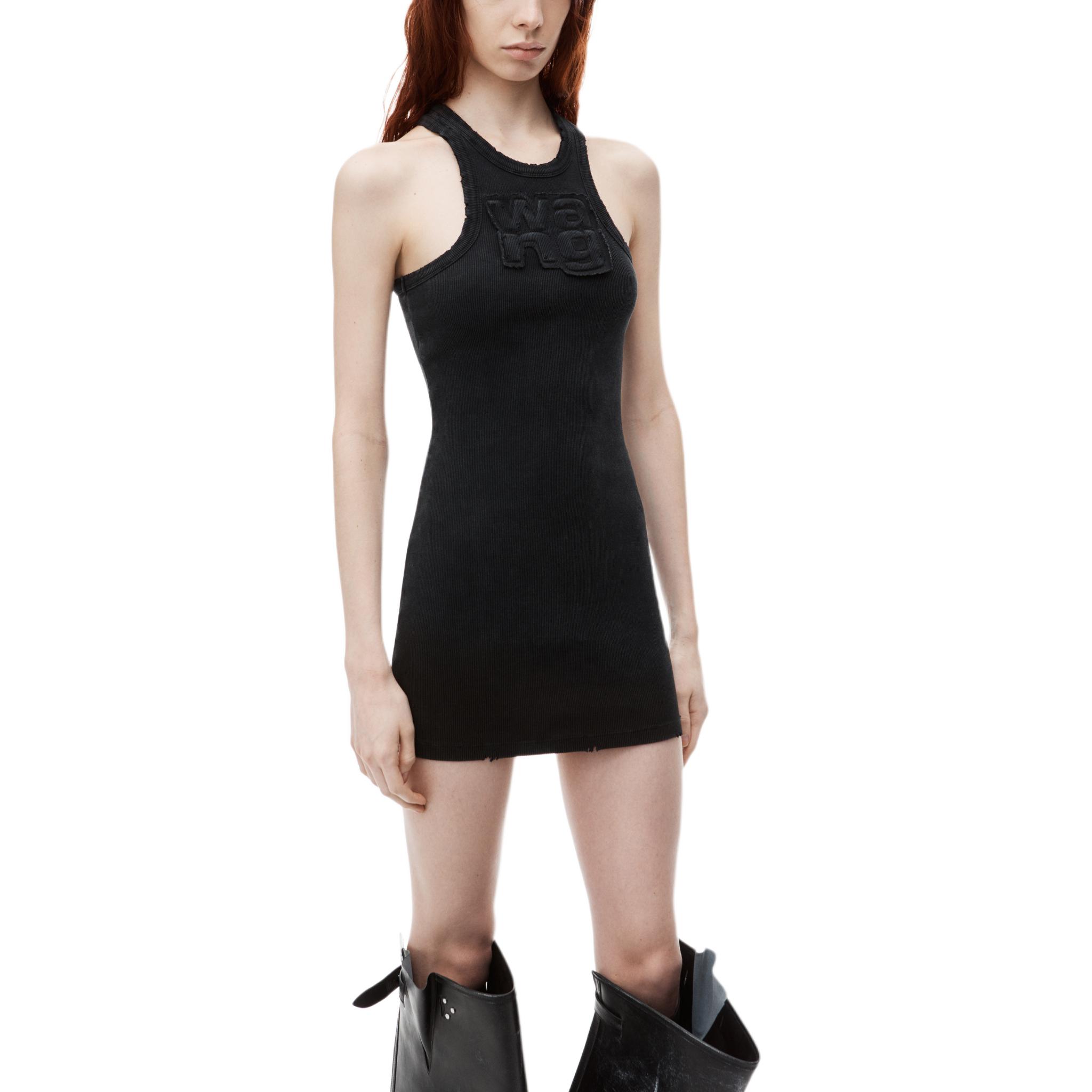 Purchase (W) 알렉산더 왕 FW24 디스트레스트 로고 슬리브리스 루즈 드레스 여성 - 블랙 4CC3246258027A