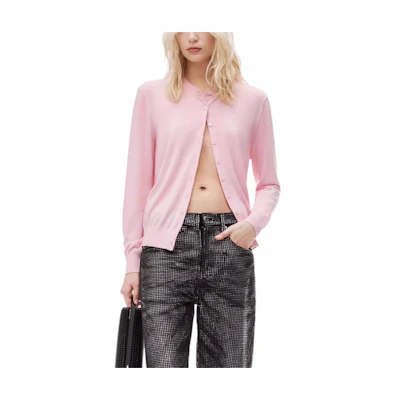 (Women) Alexander Wang FW24 Embossed Logo Long Sleeve Knit Sweater Women’s Pink Lace 4KC3243017-Pink
