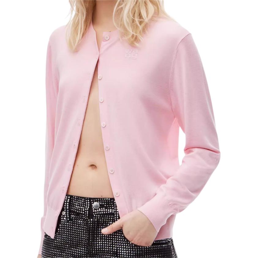 Lookbook (Women) Alexander Wang FW24 Embossed Logo Long Sleeve Knit Sweater Women’s Pink Lace 4KC3243017-Pink