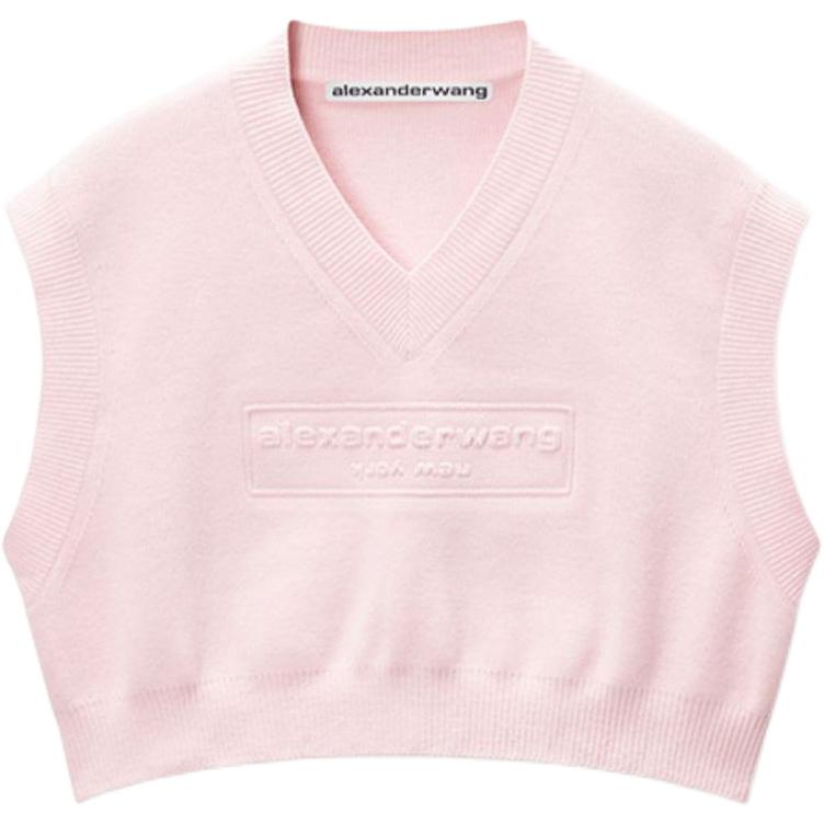 Order (Women) Alexander Wang FW24 Embossed Logo Slim V-Neck Cropped Tank Top Ballet Pink Women 1KC3241035684A