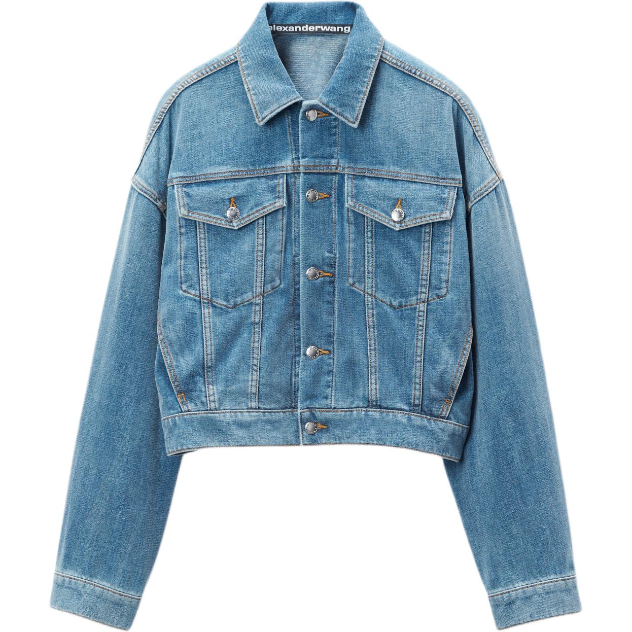 (Women) Alexander Wang FW24 Faded Casual Denim Jacket Long Sleeve Women’s Light Blue 4DC3242380458A