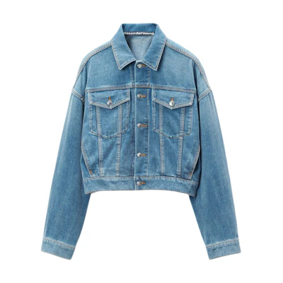 (Women) Alexander Wang FW24 Faded Casual Denim Jacket Long Sleeve Women’s Light Blue 4DC3242380458A