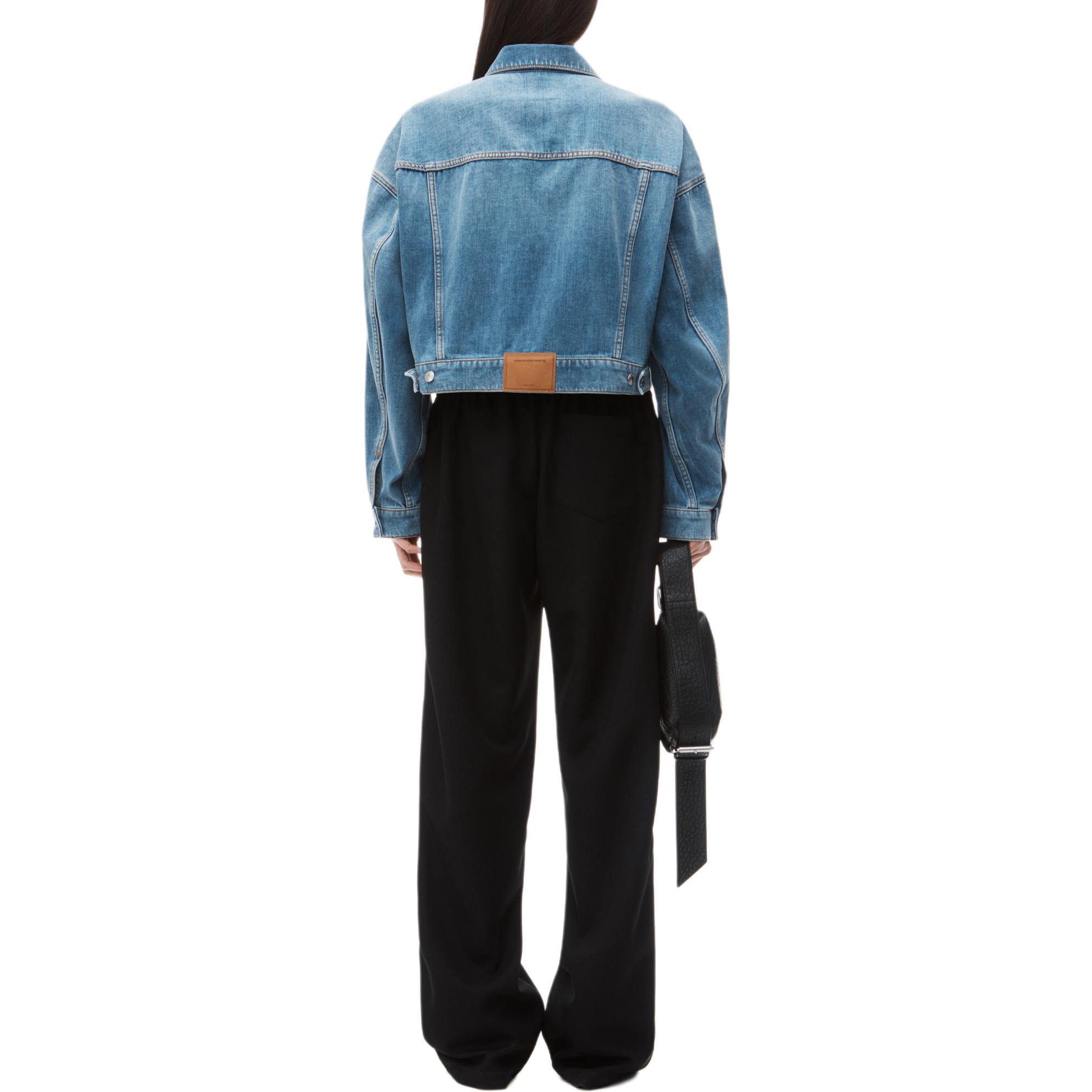 Shop (Women) Alexander Wang FW24 Faded Casual Denim Jacket Long Sleeve Women’s Light Blue 4DC3242380458A