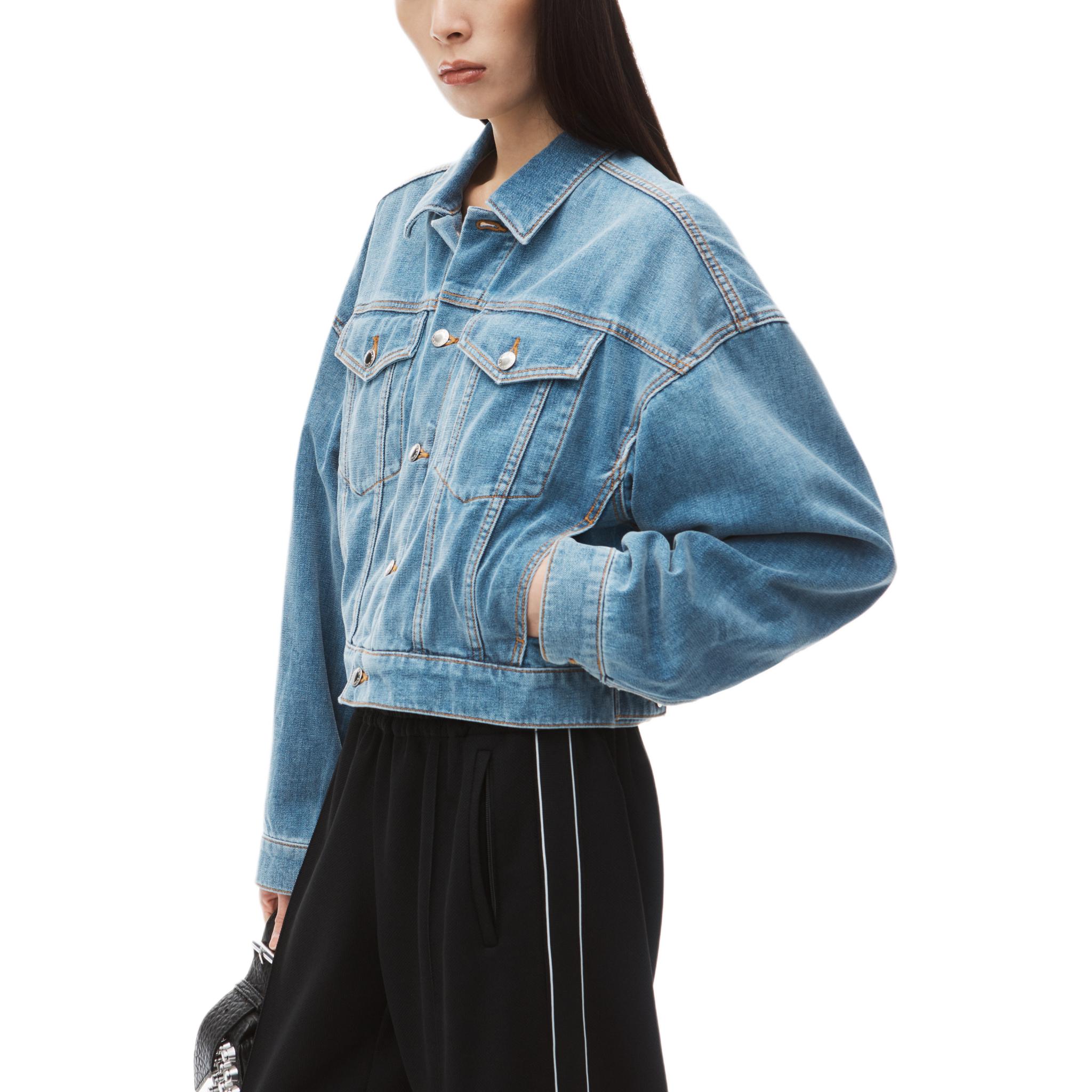 Purchase (Women) Alexander Wang FW24 Faded Casual Denim Jacket Long Sleeve Women’s Light Blue 4DC3242380458A